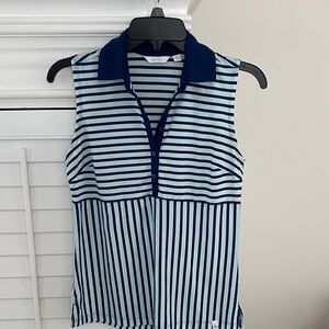 Lady Hagen Navy and White Striped performance Polo